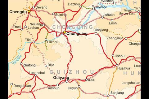 Map of the Chongqing – Guiyang railway.